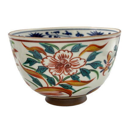 未使用品 平安陶華造り 呉須赤絵花鳥 茶碗揃い 5客 セット 茶碗 和食器 おしゃれ 中古 W1