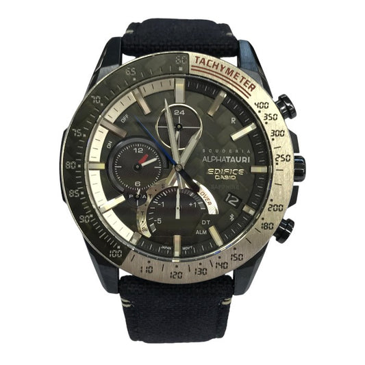 CASIO EDIFICE Scuderia AlphaTauri Limited Edition 腕時計 メンズ クロノグラフ タフソーラー F1 コラボ カーボン ネイビー/シルバー EQB-1000AT-1AJR 中古 T1