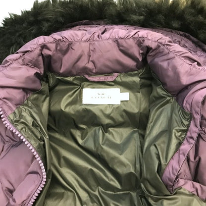 COACH コーチ ダウンジャケット レディース ミドル丈 ファー フード 取り外し可 パープル Sサイズ F57029 中古 T1