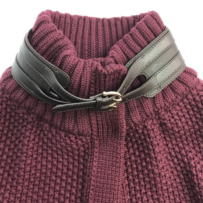 Salvatore Ferragamo サルヴァトーレ フェラガモ ポンチョ レディース ニット ロング カーディガン ベルト ボルドー Lサイズ 中古 T1