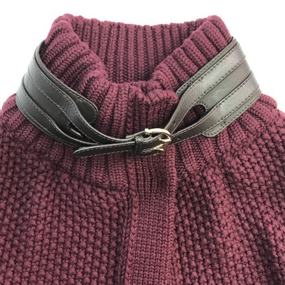 Salvatore Ferragamo サルヴァトーレ フェラガモ ポンチョ レディース ニット ロング カーディガン ベルト ボルドー Lサイズ 中古 T1