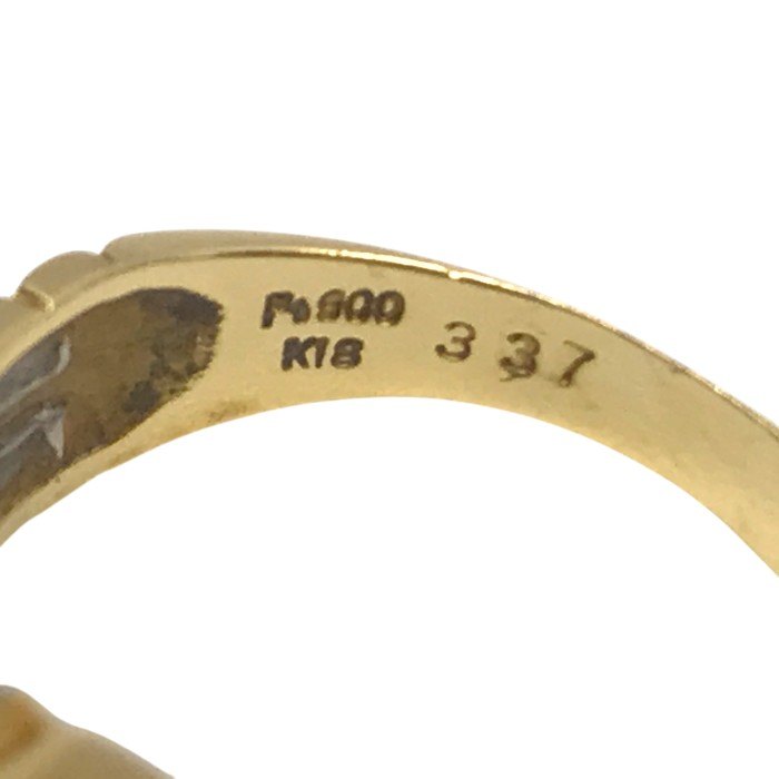 K18/Pt900 リング レディース ベルトデザイン 水色石 メレダイヤ イエローゴールド 12号 中古 T1