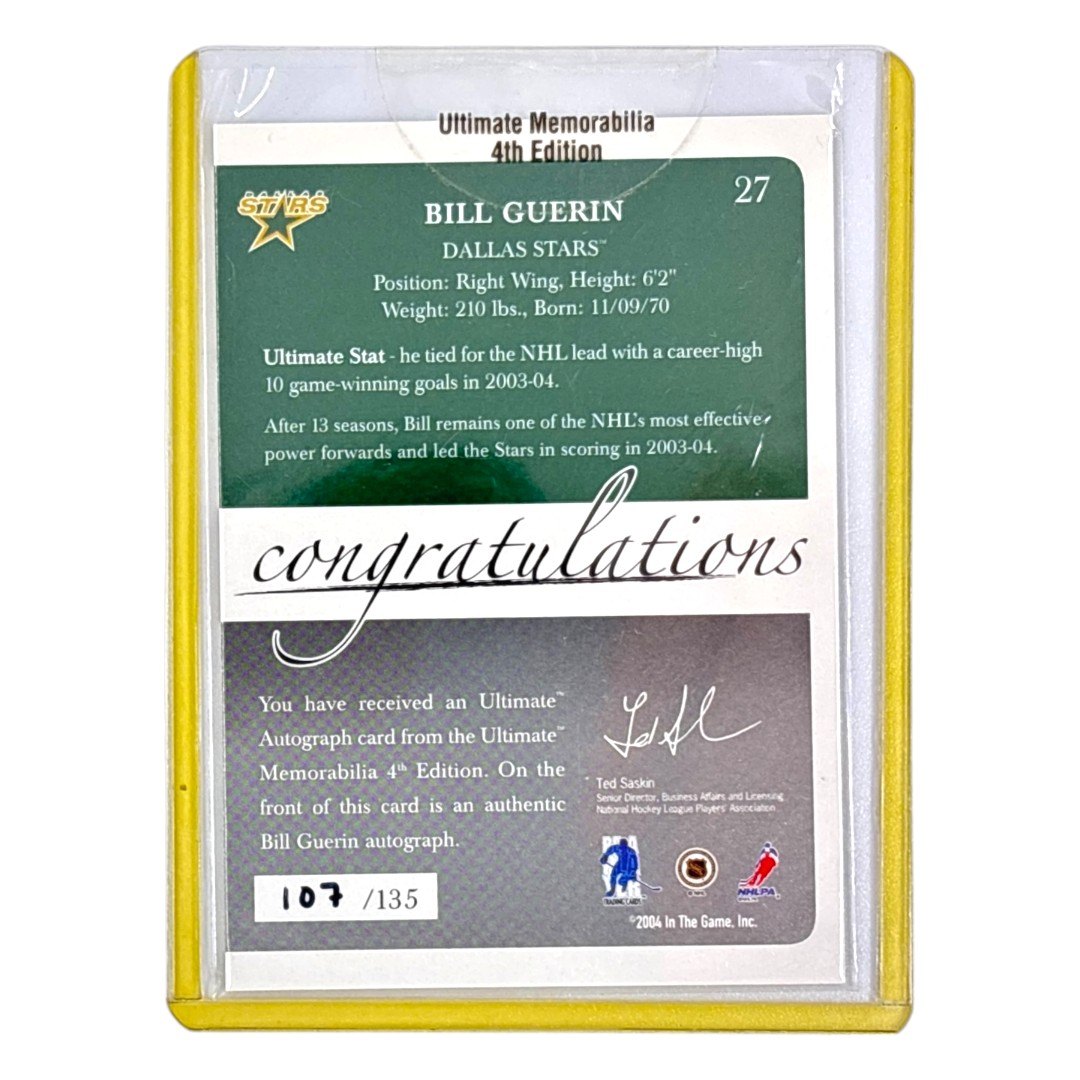 未開封品 In The Game NHLカード ULTIMATE MEMORABILIA 4TH EDITION BILL GUERIN DALLAS STARS /135 #27 中古 IT1