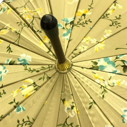 雨傘 レディース 手開き式 長傘 花柄 16本骨 レザーハンドル ベージュ/ブラウン 中古 T1