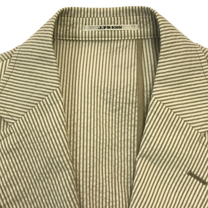 J.PRESS ジェイプレス テーラードジャケット メンズ 春夏 段返り3つボタン 薄手 ストレッチ ストライプ ホワイト系/グレー Lサイズ 中古 T1