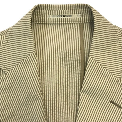 J.PRESS ジェイプレス テーラードジャケット メンズ 春夏 段返り3つボタン 薄手 ストレッチ ストライプ ホワイト系/グレー Lサイズ 中古 T1