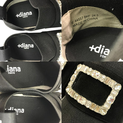 +diana プラスダイアナ ソックススニーカー レディース クリスタルバックル ミッドカット 撥水加工 ブラック/ホワイト 24.5cm IF44557 中古 T1