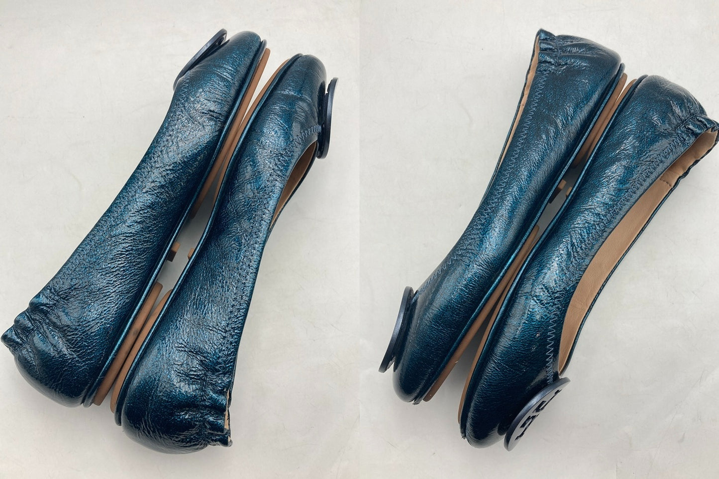 TORY BURCH トリーバーチ ミニー トラベル バレエ フラットシューズ スムースメタリック サイズ6.5M 中古 D4