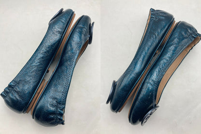 TORY BURCH トリーバーチ ミニー トラベル バレエ フラットシューズ スムースメタリック サイズ6.5M 中古 D4