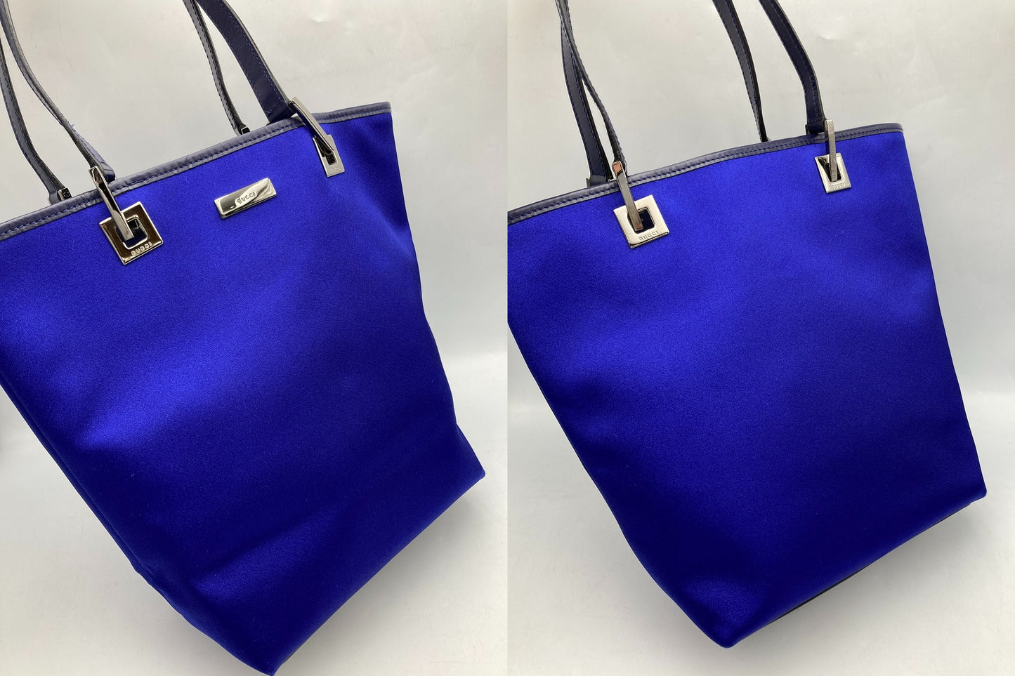 GUCCI グッチ サテン トートバッグ 002・1099 ブルー 中古 D4