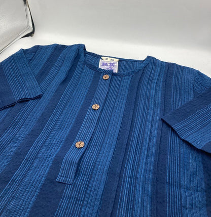 久留米織 しじら 藍紬 半袖ブラウス 1076-2 サイズL レディース 中古 D4