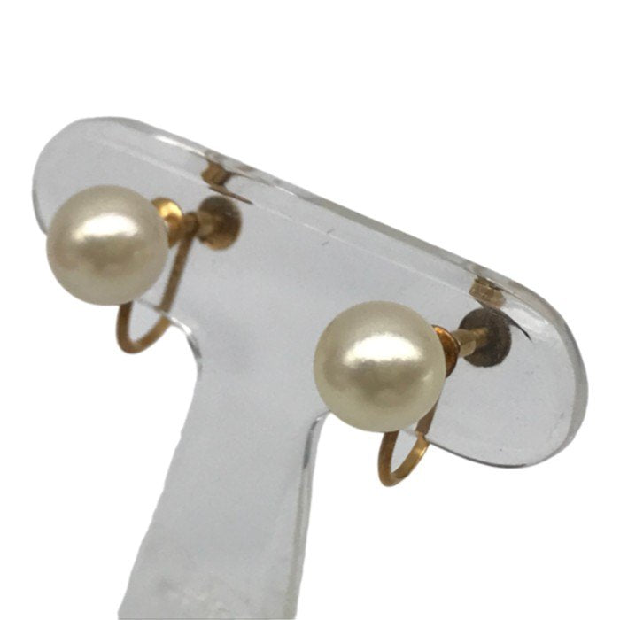 K18/パール 8mm イヤリング レディース 両耳 2個セット ネジ式 シンプル ゴールド 中古 T1