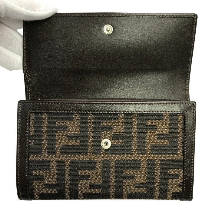 FENDI フェンディ 財布 レディース ズッカ柄 3つ折り 小銭入れ 定期入れ ブラウン 30858 中古 T1