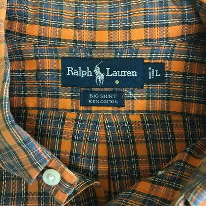 Ralph Lauren ラルフローレン シャツ メンズ 長袖 チェック オレンジ/ネイビー Lサイズ トップス ビッグシャツ 中古 W1
