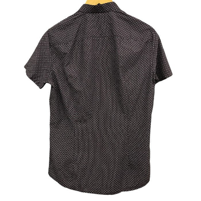 EMPORIO ARMANI エンポリオアルマーニ ドレスシャツ メンズ 夏 半袖 コットン 総柄 ロゴ ネイビー/レッド 6H1C09 XS カジュアル アルマーニ 中古 KW1