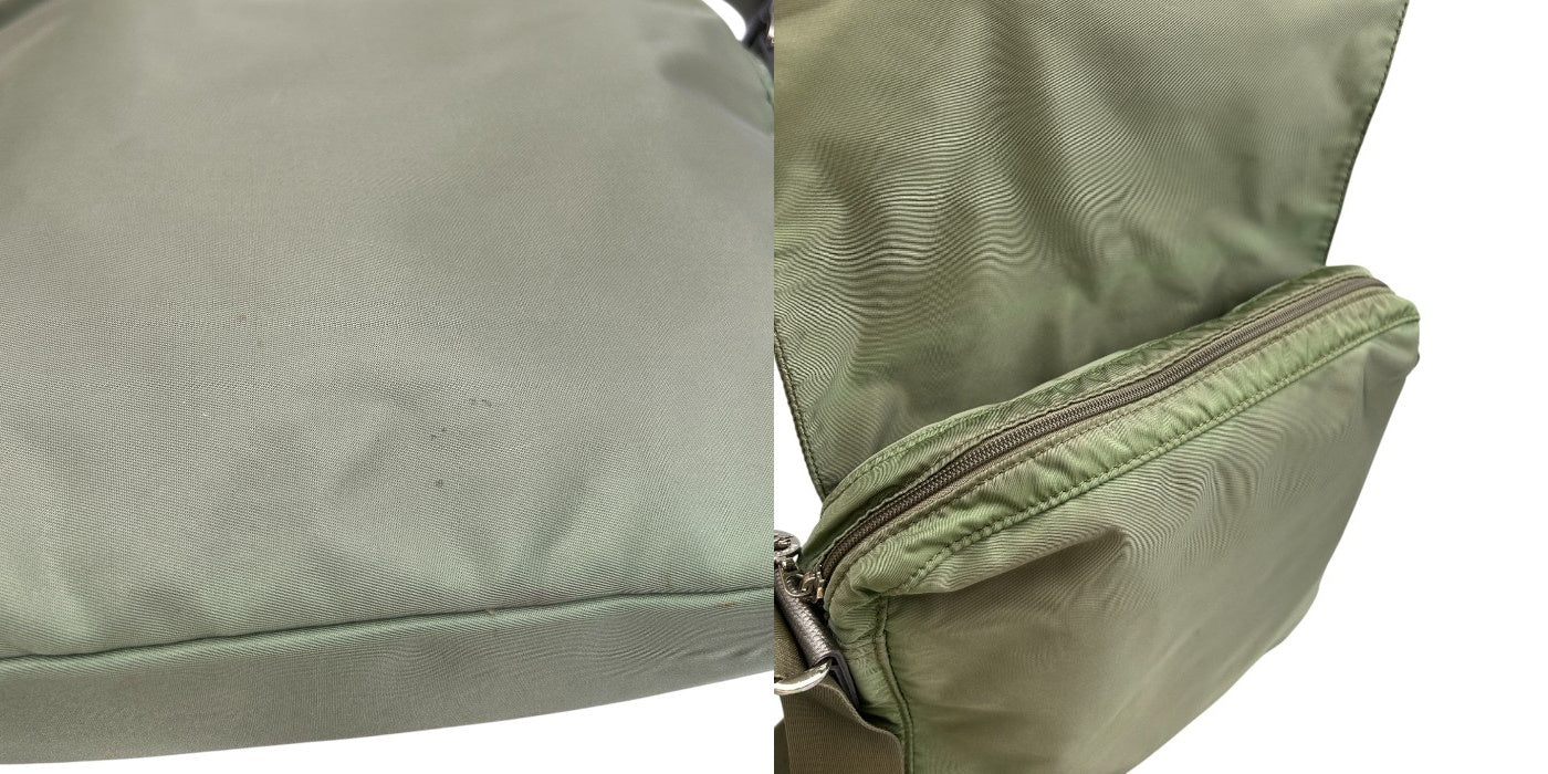 LONG CHAMP ロンシャン ショルダーバッグ 鞄 肩掛け 斜め掛け カーキ レザーロゴ レディース ナイロン 中古 W４