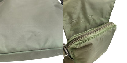 LONG CHAMP ロンシャン ショルダーバッグ 鞄 肩掛け 斜め掛け カーキ レザーロゴ レディース ナイロン 中古 W４