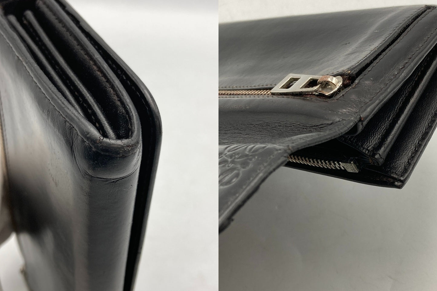 LOEWE ロエベ レザー 2つ折り長財布 アナグラム ブラック 中古 D4