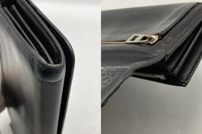 LOEWE ロエベ レザー 2つ折り長財布 アナグラム ブラック 中古 D4