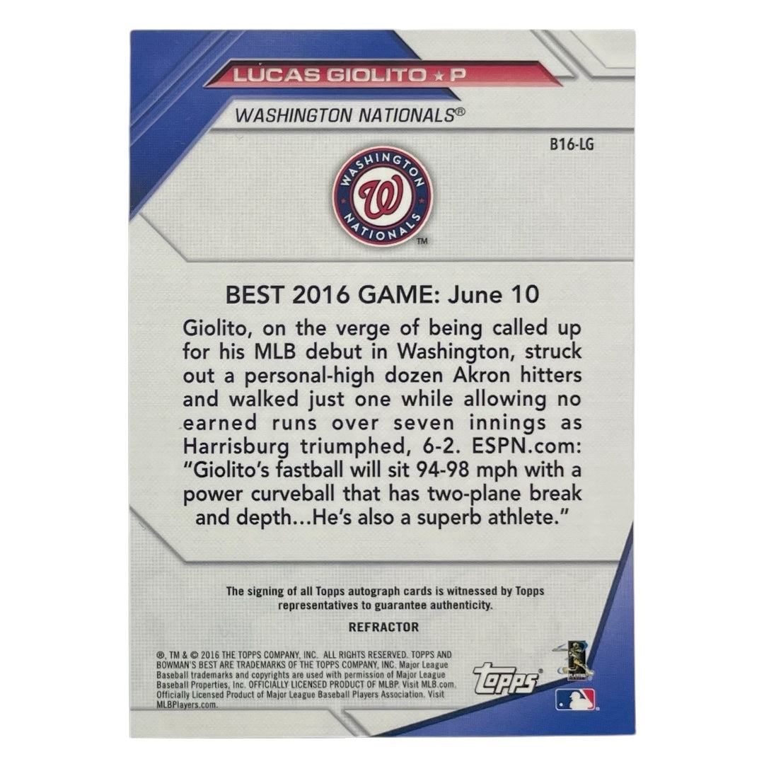 TOPPS MLBカード BOWMAN'S BEST LUCAS GIOLITO WASHINGTON NATIONALS #B16-LG 中古 IT2