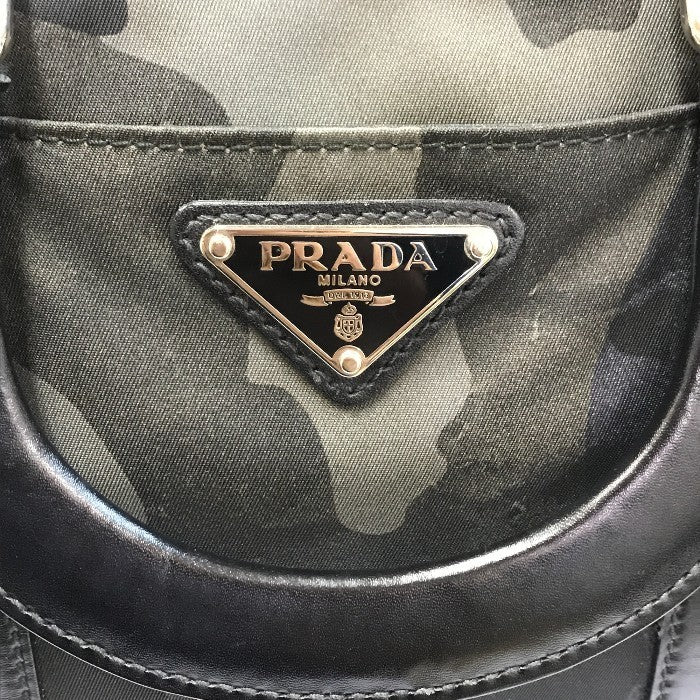 PRADA プラダ ハンドバッグ レディース 2way ショルダー カモフラージュ 迷彩柄 ナイロン 斜め掛け 三角プレート カーキグリーン 中古 T1
