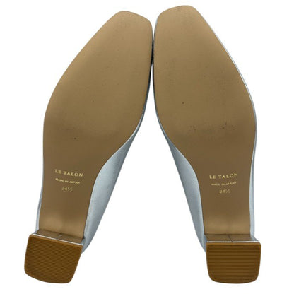 LETALON ルタロン スクエアVカット 4cm パンプス 24.5cm シルバー 靴 シューズ レディース ヒール 中古 W４