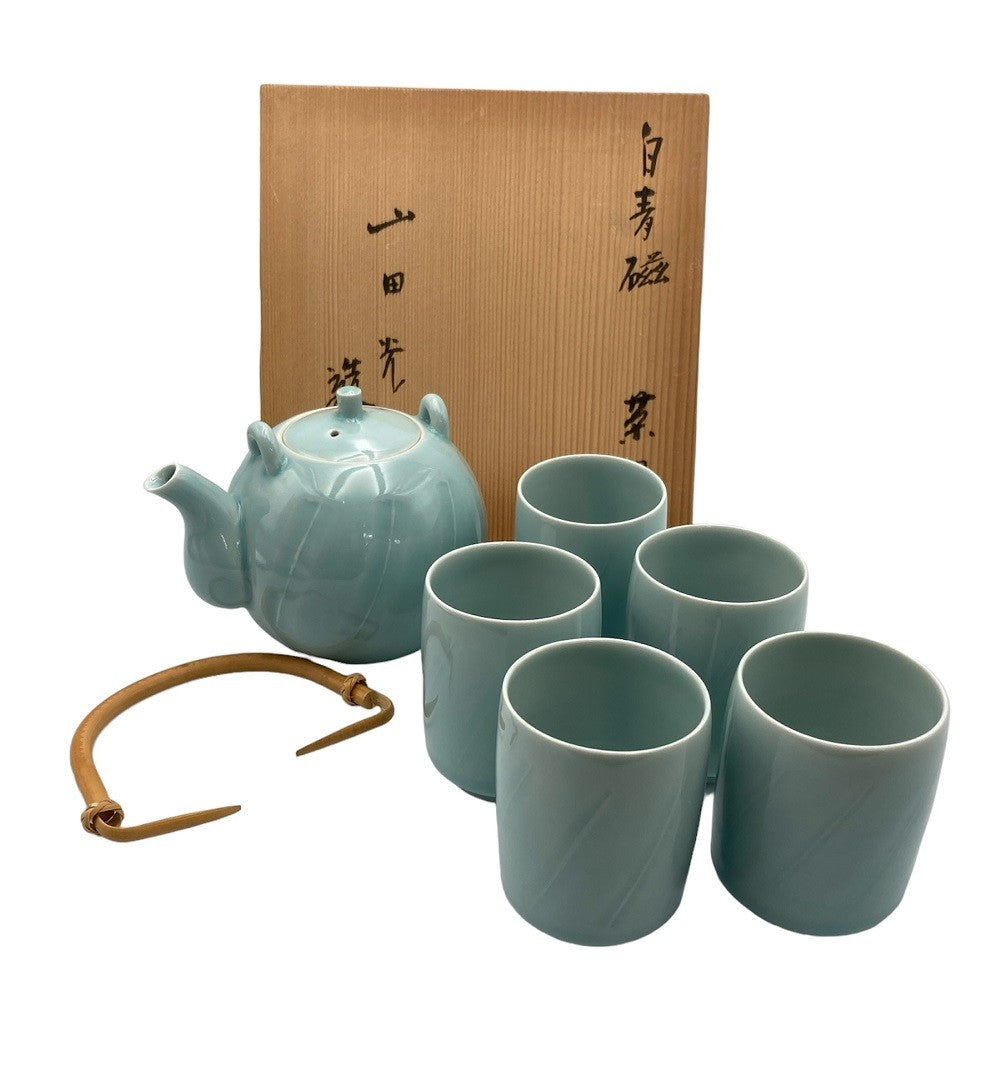 門工房 山田光 白青磁 茶器 中古 D4