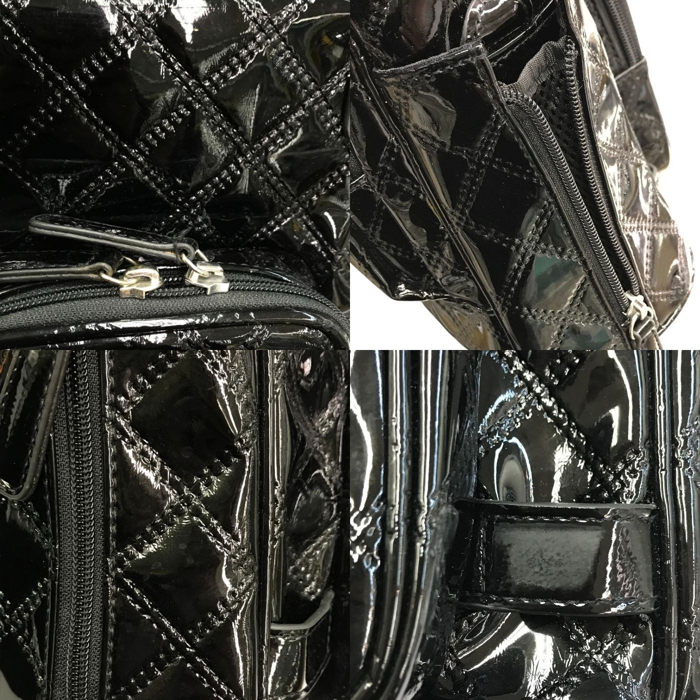 SWANY スワニー キャリーバッグ レディース エナメル調 キルティング 4輪ストッパー 静音 軽量 バッグ取り外し可 ブラック 中古 T1