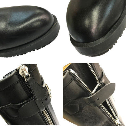 HERMES エルメス ブーツ レディース カーフレザー ミドル丈 エンジニア バックジップ ベルト ブラック 38サイズ 中古 T1