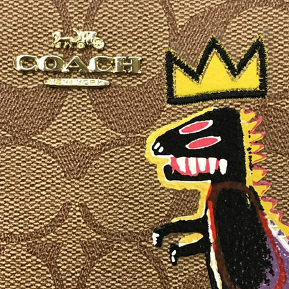 COACH コーチ 長財布 ユニセックス PVCシグネチャー バスキア コラボ 恐竜 ラウンドジップ ファスナー ブラウン F2181 C5615 中古 T1