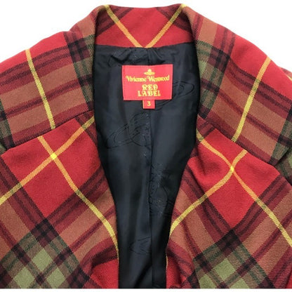 Vivienne Westwood RED LABEL ヴィヴィアンウエストウッド レッドレーベル ジャケット/ミニスカート 上下2点セット レディース ウール セットアップ チェック ラブ 変形 レッド 3サイズ 中古 T1