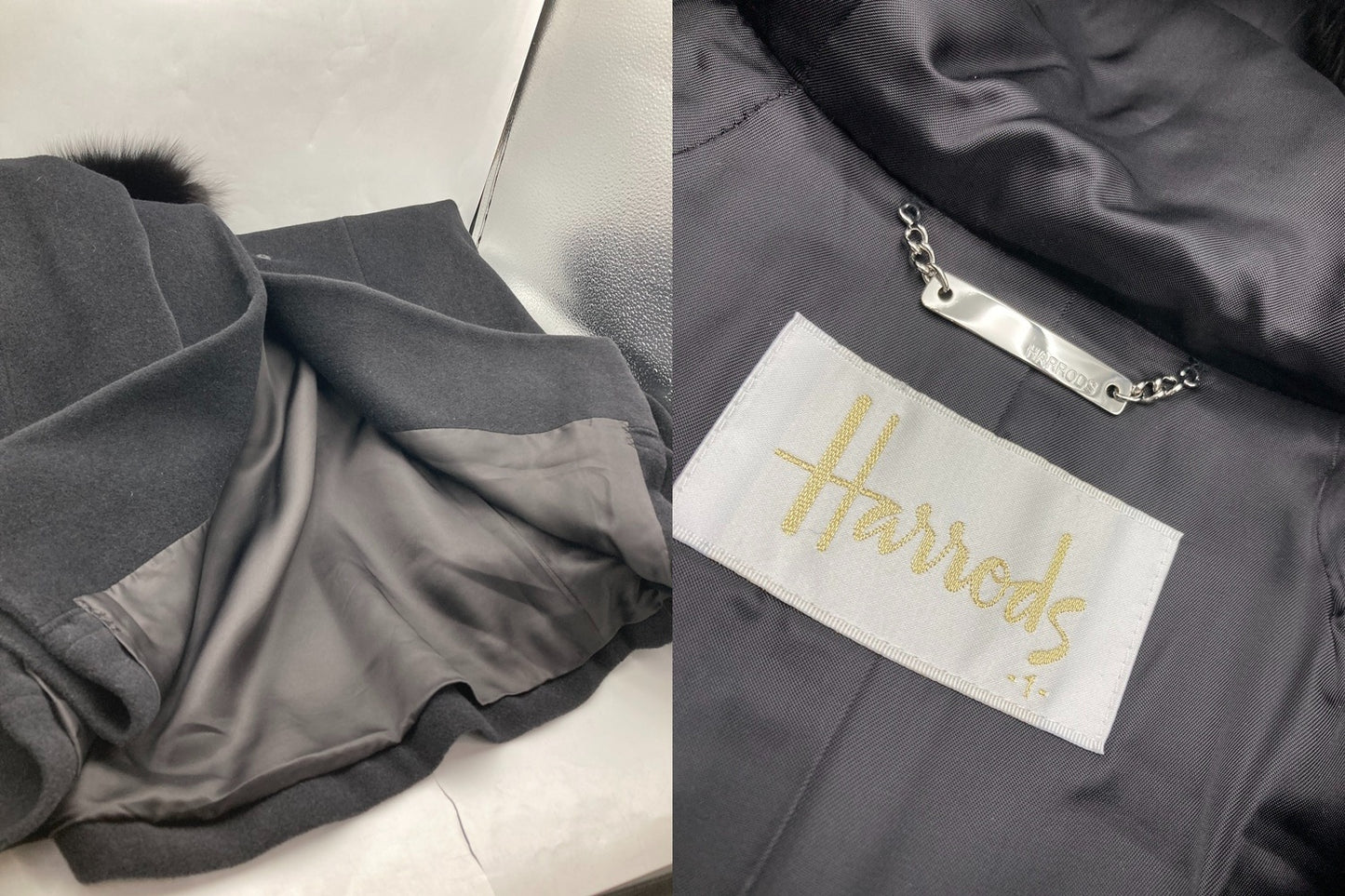 Harrods ハロッズ アンゴラ混 フォックスファー ダッフルコート 15505061 サイズ1 ブラック 中古 D4