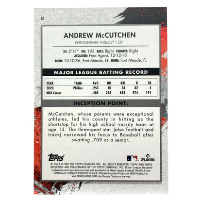 TOPPS MLBカード INCEPTION ANDREW MCCUTCHEN PHILLIES 76/99 #81 中古 IT2