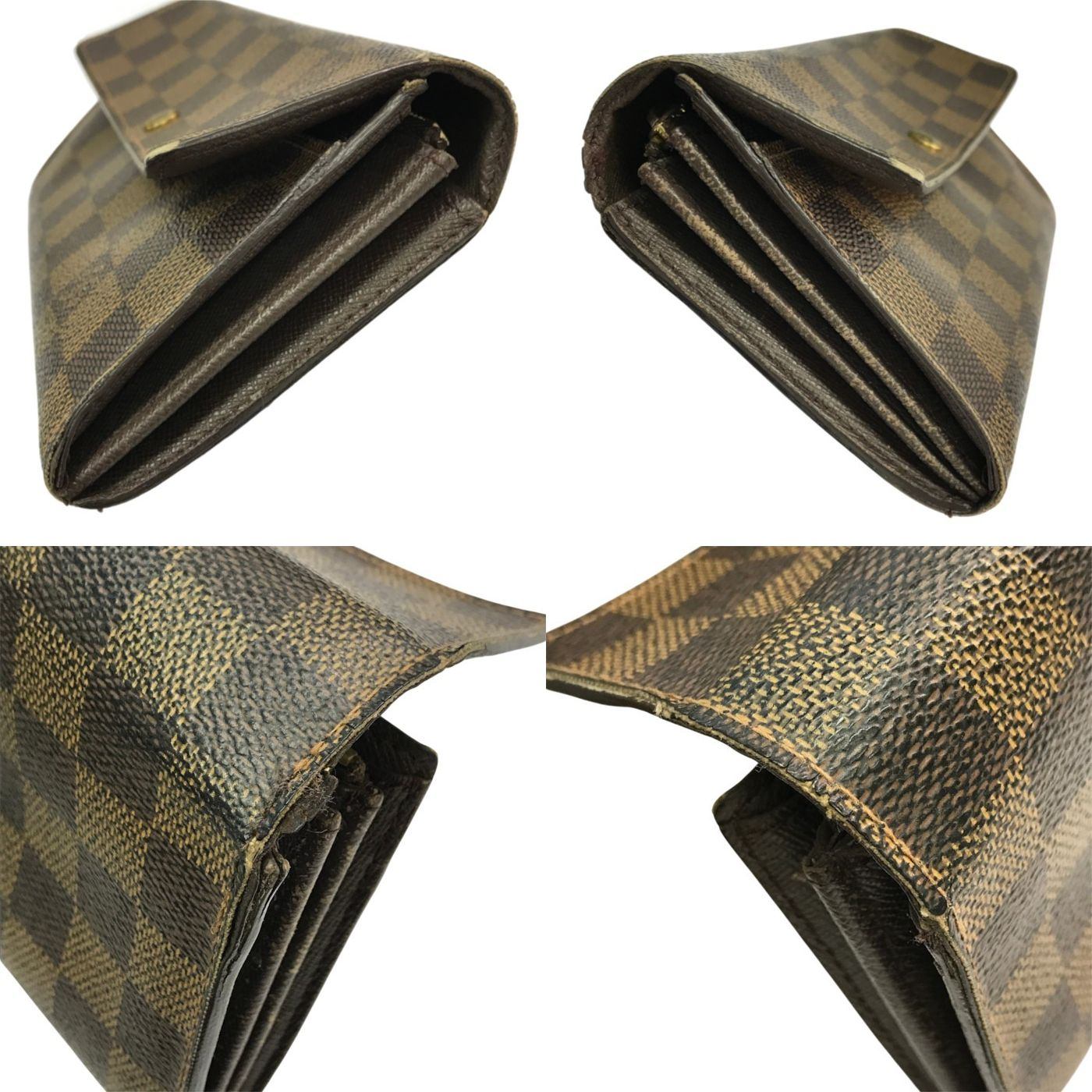 LOUIS VUITTON ルイヴィトン ダミエ ポシェット ポルト モネ クレディ 長財布 二つ折り カード6枚 ブラウン N61724 中古 T1