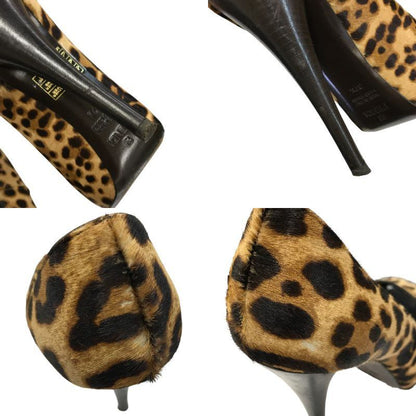 FENDI フェンディ パンプス レディース レオパード ハラコ オープントゥ ハイヒール ピンヒール 37.5 ブラウン 中古 T1