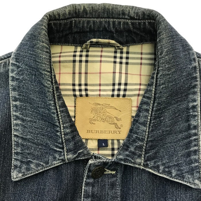 BURBERRY バーバリー デニムジャケット メンズ コットン 裏地チェック柄 Gジャン インディゴ Lサイズ 中古 T1