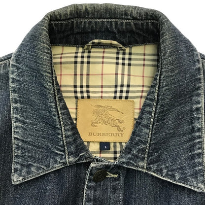 BURBERRY バーバリー デニムジャケット メンズ コットン 裏地チェック柄 Gジャン インディゴ Lサイズ 中古 T1
