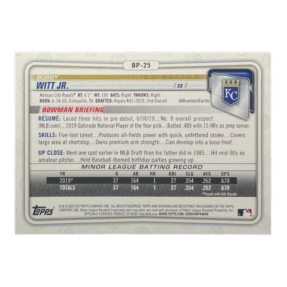 TOPPS MLBカード BOWMAN 1ST BOBBY WITT JR. KANSAS CITY ROYALS #BP-25 中古 IT2