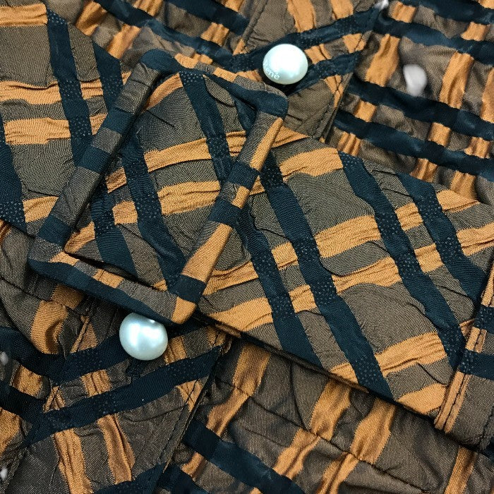 Rene ルネ TISSUE ワンピース レディース フレア 5分袖 チェック柄 ベルト付き しわ加工 ブラウン 36サイズ 6136077 中古 T1