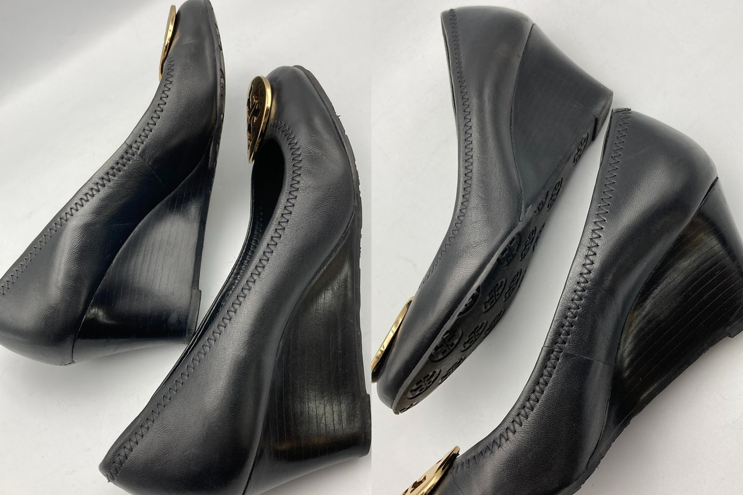 TORY BURCH トリーバーチ レザー ウェッジソール パンプス サイズ7M ブラック 中古 D4