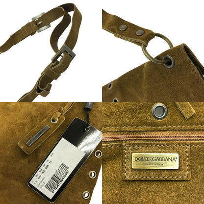 DOLCE&GABBANA ドルチェ&ガッバーナ ショルダーバッグ レディース スウェードレザー ハトメ フリンジ ヒッピー ブラウン 中古 T1