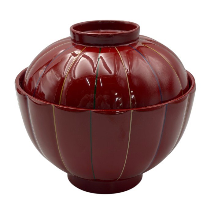 未使用品 表完堂 菊割吸物椀 朱 5客 和食器 汁椀 蓋付 セット 中古 W４