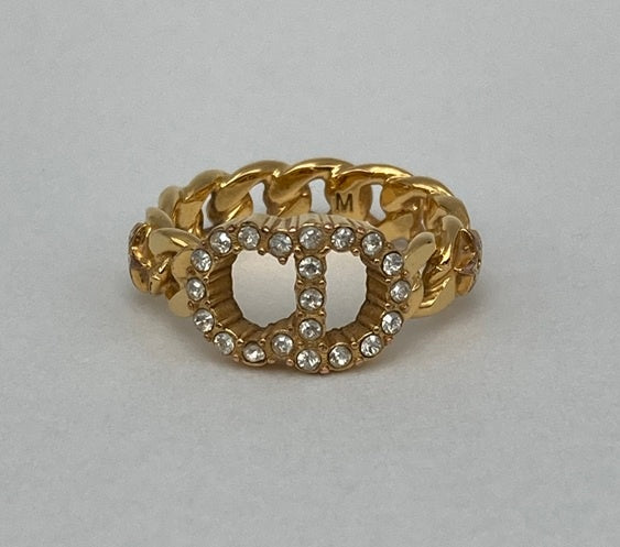Christian Dior ディオール CDロゴ ラインストーン リング 中古 D4