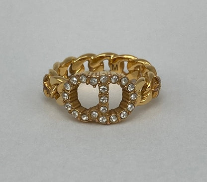 Christian Dior ディオール CDロゴ ラインストーン リング 中古 D4