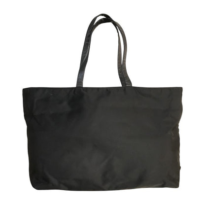 PRADA プラダ トートバッグ レディース リボン ロゴ ナイロン レザーハンドル 三角プレート A4収納可 ブラック 中古 T1
