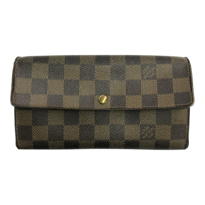 LOUIS VUITTON ルイヴィトン ダミエ ポシェット ポルト モネ クレディ 長財布 二つ折り カード6枚 ブラウン N61724 中古 T1