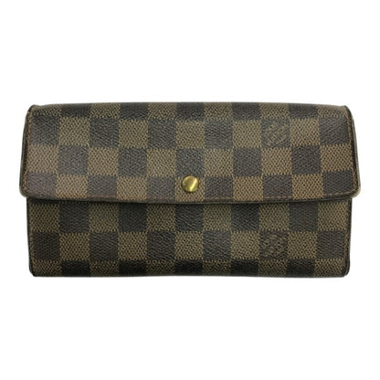 LOUIS VUITTON ルイヴィトン ダミエ ポシェット ポルト モネ クレディ 長財布 二つ折り カード6枚 ブラウン N61724 中古 T1