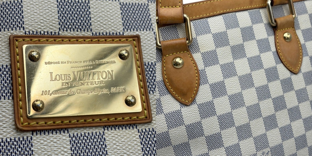 LOUIS VUITTON ルイヴィトン ダミエ アズール ハムステッドMM ハンドバッグ ホワイト N51206 鞄 ブランド レディース トートバッグ 中古 W４