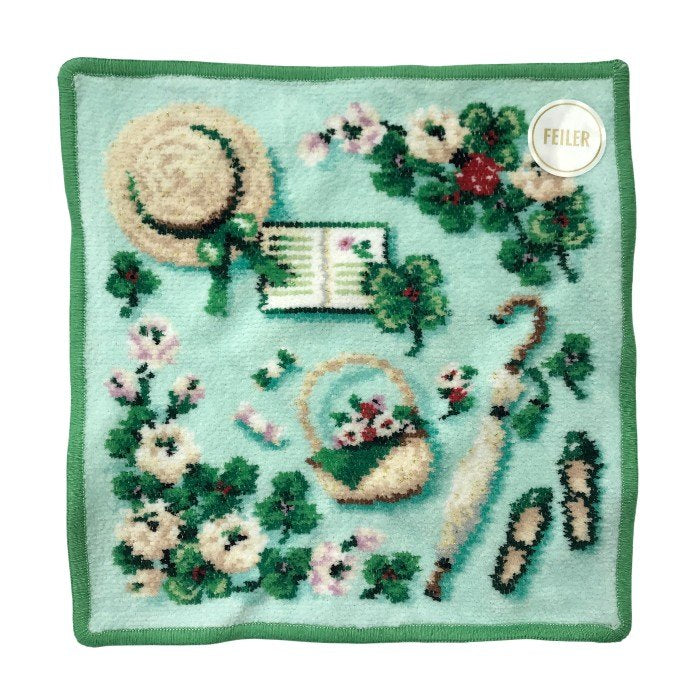 FEILER フェイラー ハンカチ2枚セット マドモワゼルローズ/マイフェイバリットグリーン シュニール織 タオル 綿100% ペールピンク/ペールグリーン 中古 T1