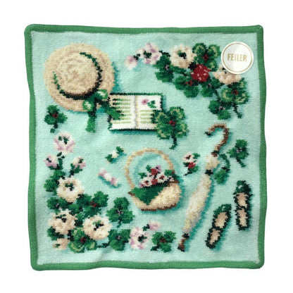 FEILER フェイラー ハンカチ2枚セット マドモワゼルローズ/マイフェイバリットグリーン シュニール織 タオル 綿100% ペールピンク/ペールグリーン 中古 T1